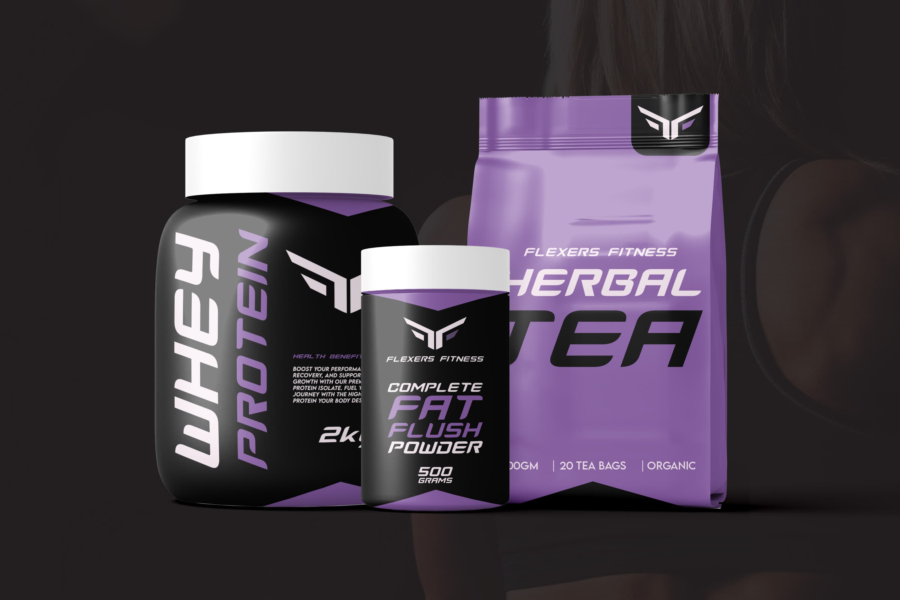 Whey protein, fat flush powder, herbal tea packaging